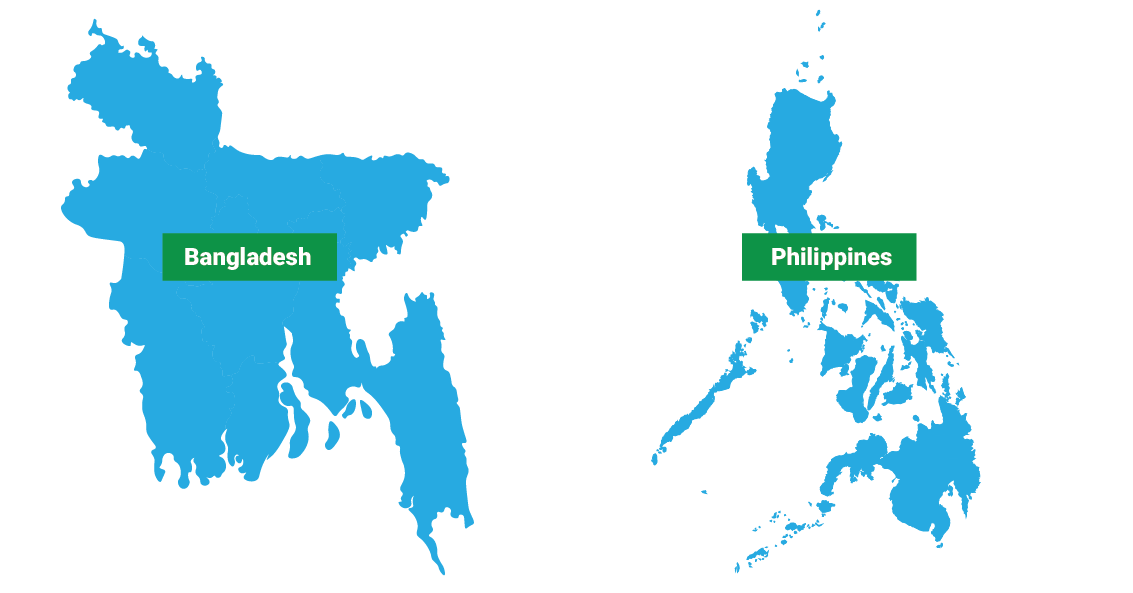 map of Bangladesh and the Philippines