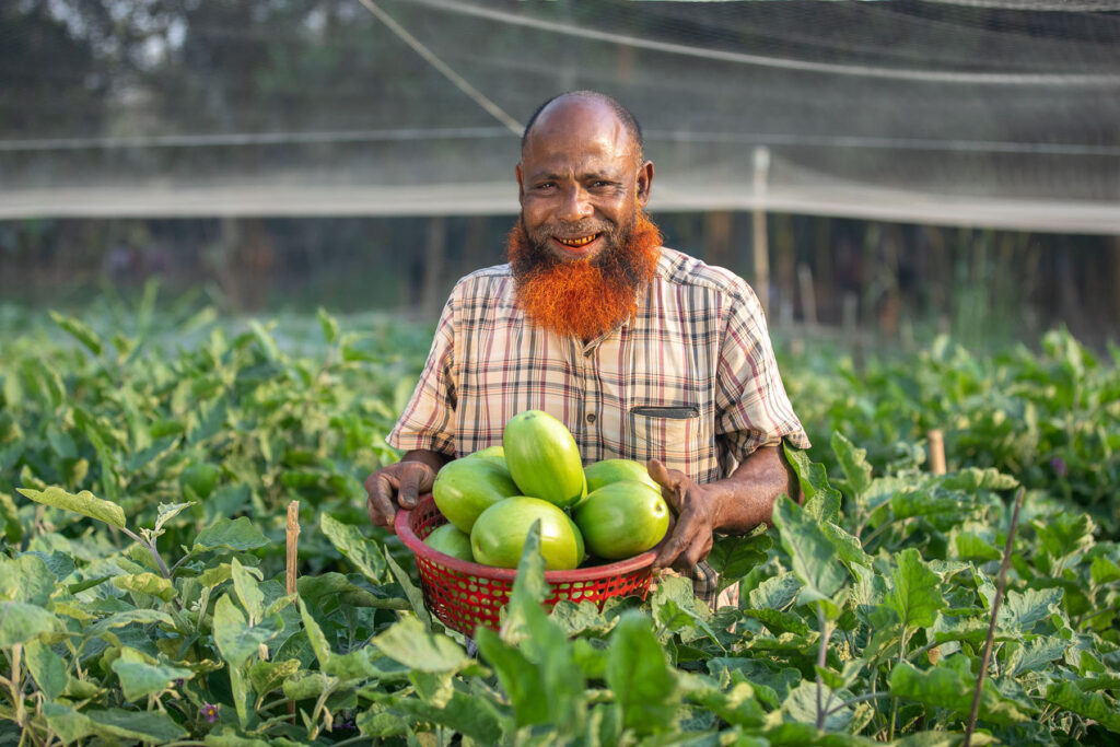 Man with eggplant